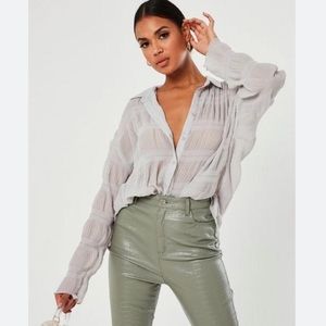 Asos Missguided Petite Sheer Grey Crinkle Oversized Blouse